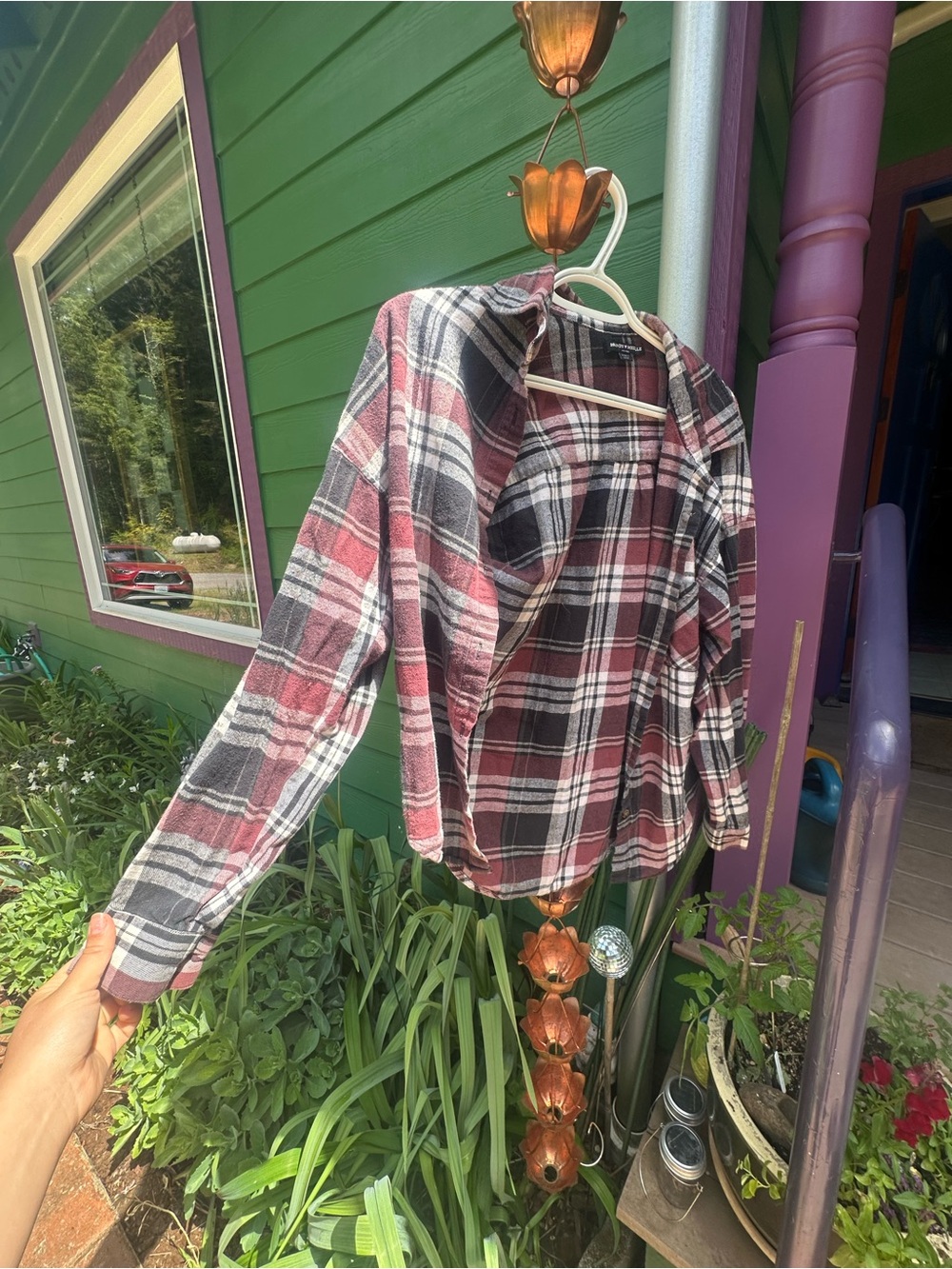 Brandy Melville Burgundy, Black & White Plaid Shirt
